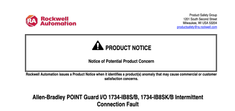 Rockwell Allen Bradley POINT Guard I/O 1734-IB8S/B  Product Notice